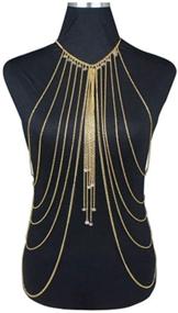 img 3 attached to 💎 Dazzling DMOICLANY Gold Harness Necklace: Fashionable Bikini Bralette Chain with Tassel Crossover Design for Women