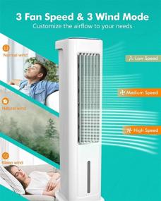 img 1 attached to 🌀 Portable Tower Fan and Humidifier with Evaporative Air Cooling, 1.3 Gal Water Tank, 3 Wind Speeds & 3 Modes, 50° Oscillation, 12H Timer, Remote Control, Sunday Living Quiet Swamp Cooler with 2 Ice Packs