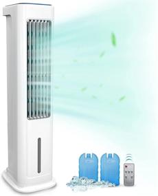 img 4 attached to 🌀 Portable Tower Fan and Humidifier with Evaporative Air Cooling, 1.3 Gal Water Tank, 3 Wind Speeds & 3 Modes, 50° Oscillation, 12H Timer, Remote Control, Sunday Living Quiet Swamp Cooler with 2 Ice Packs