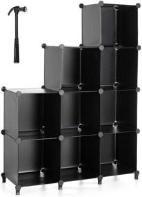 img 4 attached to Kootek Cube Storage Organizer: DIY 9-Cube Modular Bookshelf with Hammer for Efficient Closet Organization in Living Room, Bedroom, Office - Black