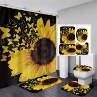 🌻 complete butterfly sunflower bathroom set: shower curtain, rug, cover, mat, hooks logo