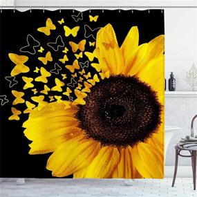 img 3 attached to 🌻 Complete Butterfly Sunflower Bathroom Set: Shower Curtain, Rug, Cover, Mat, Hooks