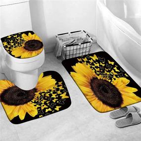 img 1 attached to 🌻 Complete Butterfly Sunflower Bathroom Set: Shower Curtain, Rug, Cover, Mat, Hooks