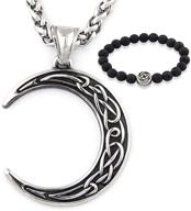 🌙 gungneer stainless steel celtic knot crescent moon pendant necklace - irish protection accessory with keel chain - celtic jewelry logo