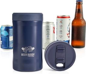img 4 attached to 🍺 Vacuum-Sealed Stainless Steel Beer Buddy Insulated Can Holder - Cold Beverage Beer Bottle Insulator - Thermos Beer Cooler for Any Size Drink - One Size Fits All (Matte Blue)