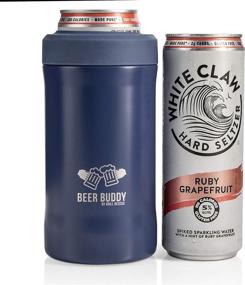 img 2 attached to 🍺 Vacuum-Sealed Stainless Steel Beer Buddy Insulated Can Holder - Cold Beverage Beer Bottle Insulator - Thermos Beer Cooler for Any Size Drink - One Size Fits All (Matte Blue)