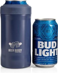 img 3 attached to 🍺 Vacuum-Sealed Stainless Steel Beer Buddy Insulated Can Holder - Cold Beverage Beer Bottle Insulator - Thermos Beer Cooler for Any Size Drink - One Size Fits All (Matte Blue)