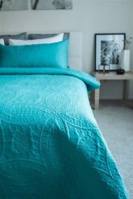 img 2 attached to Blue-Ocean Teal Bedspread Coverlet Set by Mezzati – Prestige Collection - Comforter Bedding Cover – Brushed Microfiber Bedding 3-Piece Quilt Set for Queen/Full Size, Blue Ocean Teal