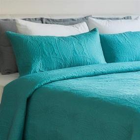 img 4 attached to Blue-Ocean Teal Bedspread Coverlet Set by Mezzati – Prestige Collection - Comforter Bedding Cover – Brushed Microfiber Bedding 3-Piece Quilt Set for Queen/Full Size, Blue Ocean Teal