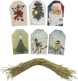 img 4 attached to 🎁 Christmas Gift Tags - 120-Pack with Gold Strings, Craft Hang Labels for Holiday Presents, Party Favors - 6 Festive Vintage Designs, 270 GSM Paper, 2.2 x 3.5 Inches