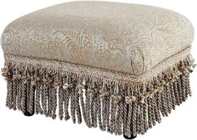 img 2 attached to 🪑 Jennifer Taylor Home Fiona Collection Fringed and Tasseled Wood Framed Footstool, Teal Tan/Paisley - Traditional Style Upholstered