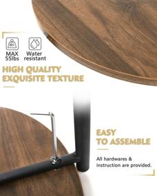 img 2 attached to Modern Round End Tables with Walnut MDF Top, Black Metal Frame - Ideal for Bedroom or Living Room, Coffee Tea Side Table (Walnut + Black)