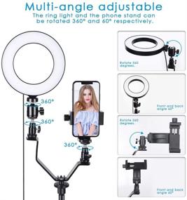 img 2 attached to 🤳 Selfie Ring Light with Tripod Stand & Phone Holder - Dimmable Ringlight with Bluetooth Remote, 3 LED Colors for Video Recording, Live Streaming, Makeup, YouTube Videos