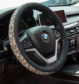 img 4 attached to 🌟 Sparkling Crystal Diamond Steering Wheel Cover: Colorful Leopard Bling with Rhinestones, Universal Fit 15inch / 38cm for Women & Girls - Yellow