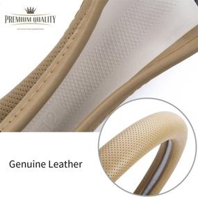 img 2 attached to 🚗 FMS Genuine Leather Steering Wheel Cover - Universal 15 inch Beige, Durable, Breathable, Anti Slip - Must-Have Automotive Interior Accessory
