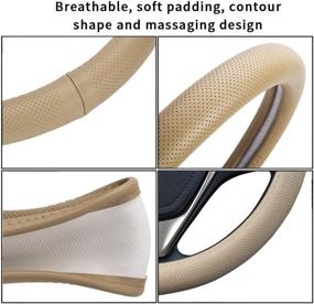 img 1 attached to 🚗 FMS Genuine Leather Steering Wheel Cover - Universal 15 inch Beige, Durable, Breathable, Anti Slip - Must-Have Automotive Interior Accessory