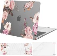 mosiso macbook air 13 inch case 2020-2018: plastic 🌸 peony hard shell with keyboard cover & screen protector - grey logo