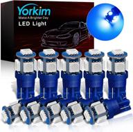 🚗 enhance your car's interior with yorkim 194 led bulbs - blue t10 led bulbs for car dome, map, door, dashboard & more - pack of 10 logo