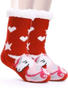 img 4 attached to Теплые носки-тапочки с флисовой подкладкой для девочек и мальчиков - мягкие, уютные и идеально подходят для зимы - идеальные рождественские чулки для детей и малышей.