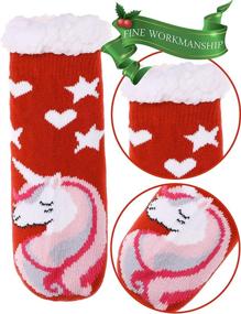 img 2 attached to Теплые носки-тапочки с флисовой подкладкой для девочек и мальчиков - мягкие, уютные и идеально подходят для зимы - идеальные рождественские чулки для детей и малышей.
