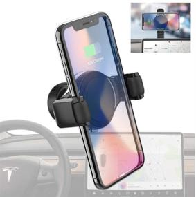 img 4 attached to Plafnio Wireless Charger Phone Holder/Mount for Tesla Model 3 & Model Y, 360 Rotation Dashboard/Console Phone Stand, Compatible with iPhone, Samsung, and More