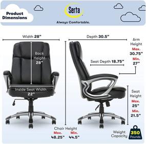 img 2 attached to 💺 Serta Big &amp; Tall Ergonomic Executive Office Chair with High Back, All-Day Comfort and Lumbar Support, Bonded Leather, Black