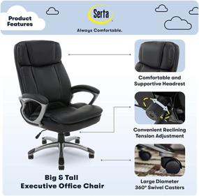 img 3 attached to 💺 Serta Big &amp; Tall Ergonomic Executive Office Chair with High Back, All-Day Comfort and Lumbar Support, Bonded Leather, Black