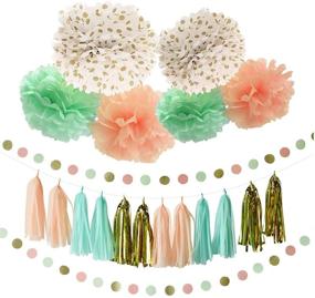 img 2 attached to 🎉 Mint Peach Party Decorations: Qian's Party Glitter Gold Tissue Paper Pom Pom Polka Dot Paper Garland for Baby Showers, Birthdays, Weddings, Nurseries, and Bridal Showers