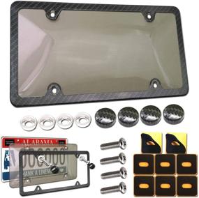 img 4 attached to 🚗 Aootf Clear Smoked License Plate Cover Frame Combo- Premium Black Aluminum Carbon Fiber License Plate Frame with License Plate Clear Black Bubble Protector, Stainless Plate Screws and Caps - Complete 1 Set Package
