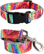 🌈 coomour dog collar set: adjustable rainbow collars with cute tie dye leash for dogs & cats – multicolor pet accessories for small medium large pets (medium size) logo