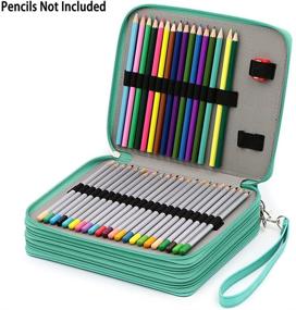 img 3 attached to BTSKY Deluxe PU Leather Pencil Case For Colored Pencils - 120 Slot Pencil Holder With Handle Strap Handy Colored Pencil Box Large(Green)