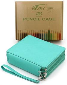 img 1 attached to BTSKY Deluxe PU Leather Pencil Case For Colored Pencils - 120 Slot Pencil Holder With Handle Strap Handy Colored Pencil Box Large(Green)