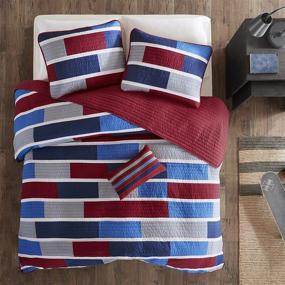 img 4 attached to 🛏️ Cozy Quilt Set by Mi Zone - Casual Modern Design for All Seasons, Teen Bedding Coverlet Bedspread with Decorative Pillow - Perfect Décor for Boys Bedroom - Full/Queen Size, Bradley Navy - 4 Piece Set