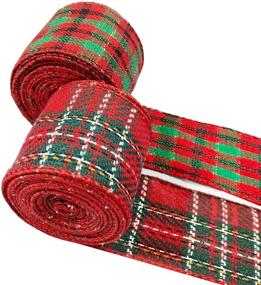 img 4 attached to 🎄 2 Packs of 2.5-inch Christmas Wired Gingham Buffalo Plaid Burlap Ribbon – Total 13.2 Yards, Ideal for Winter Holiday Home Decor, Wrapping, DIY Crafts