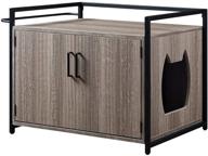 🐱 unipaws cat litter box enclosure: metal frame, privacy bench, hidden washroom, sturdy iron and wood structure, cat house nightstand logo