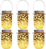 🌞 6 pack of hanging mason jar solar lights with 30 leds fairy lights and jars, waterproof outdoor solar lanterns for backyard, garden, fence, patio table decoration логотип