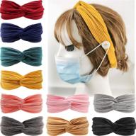 👧 10-pack nurse headbands for masks with buttons - non-slip elastic headbands, knotted boho stretchy criss cross turban headwraps for kids and girls logo