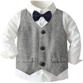 img 3 attached to Stylish Tuxedo Button Up Suspender Wedding Attire for Boys' Clothing