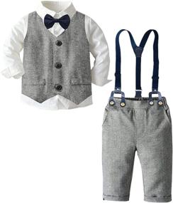 img 4 attached to Stylish Tuxedo Button Up Suspender Wedding Attire for Boys' Clothing