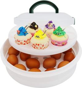 img 1 attached to 🥧 Green 10-Inch Portable Pie Carrier with Lid and Tray - 3-In-1 Round Cupcake Container, Egg Holder, Muffin Tart, and Cookie Keeper