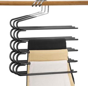 img 4 attached to 👖 DOIOWN Multi-Layer Pants Hangers for Jeans Trouser Storage - Space Saving Open-Ended Clothes Organizers for Towels, Scarves, and More (Pack of 3)