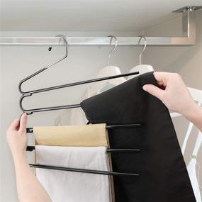 img 1 attached to 👖 DOIOWN Multi-Layer Pants Hangers for Jeans Trouser Storage - Space Saving Open-Ended Clothes Organizers for Towels, Scarves, and More (Pack of 3)