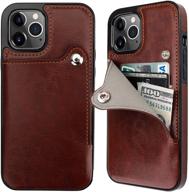 📱 onetop iphone 12 pro max slim wallet case with credit card holder | pu leather, kickstand, shockproof cover 6.7 inch (brown) logo