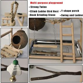 img 2 attached to 🦜 Natural Wood Parrot Playground Stand Gym with Perch, Swing, Ladders, and Feeder Cups - Ideal Bird Accessories for Parakeets, Lovebirds, Conures, Cockatiels - Promotes Exercise, Nesting, and Activity in Cage