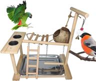 🦜 natural wood parrot playground stand gym with perch, swing, ladders, and feeder cups - ideal bird accessories for parakeets, lovebirds, conures, cockatiels - promotes exercise, nesting, and activity in cage logo
