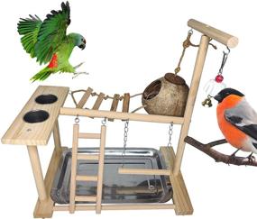 img 4 attached to 🦜 Natural Wood Parrot Playground Stand Gym with Perch, Swing, Ladders, and Feeder Cups - Ideal Bird Accessories for Parakeets, Lovebirds, Conures, Cockatiels - Promotes Exercise, Nesting, and Activity in Cage