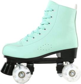 img 2 attached to 🛼 High-Top Double-Row 4 Wheel Roller Skates for Beginners - Unisex PU Leather Roller Skate Shoes for Women and Men - Indoor Outdoor Roller Skates with Shoes Bag