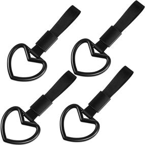 img 4 attached to ❤️ Black Heart-Shaped Car Hand Strap Decorative Warning Loops - Set of 4 Tsurikawa Rings for Enhanced Car Interior and Exterior Decoration