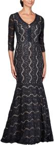 img 3 attached to Long V-Neck Fit and Flare Lace Dress for Women by Alex Evenings