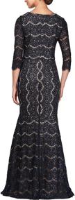img 2 attached to Long V-Neck Fit and Flare Lace Dress for Women by Alex Evenings